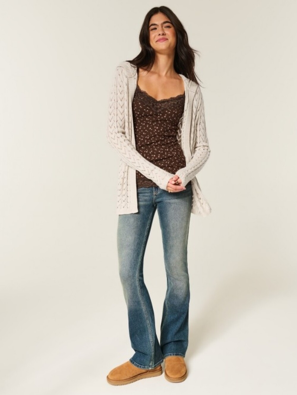 Hollister Hooded Open-Front Knit Cardigan - Cream NWOT Size L - Picture 3 of 4